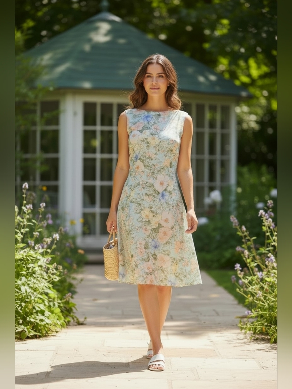 Forever 21 Pastel Floral Midi Dress in Blue, Peach & Yellow